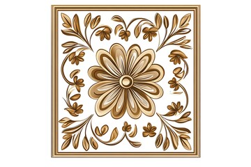 Golden colored square ornament of ancient Greece. Classic tile pattern of the Roman Empire.