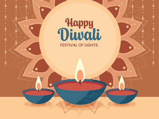 Happy Diwali Indian Festival Celebration background with Diyas and Mandala Template 