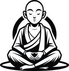 Meditating monk vector icon isolated on white background.