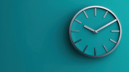 Retro mid-century metal wall clock, sleek design, brushed metal finish, minimalist backdrop, 3D illustration