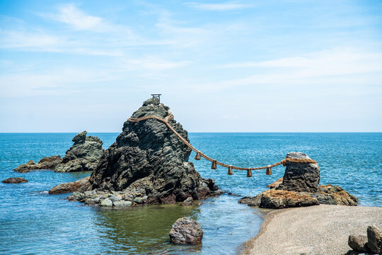 Futami Okitama Shrine, also known as Meoto Iwa Wedded Rocks in Ise, Mie, Japan