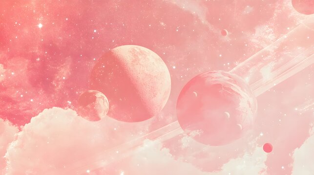 A Pastel Pink Galaxy With Planets and Stars