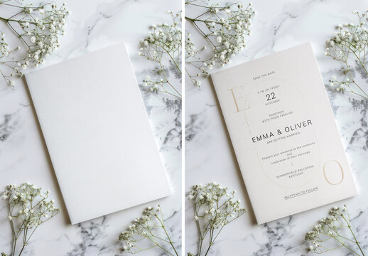 Stationery Flatlay Wedding Invitation Card Mockup With Generative AI