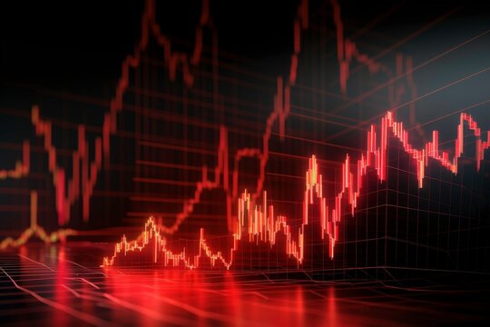 A depressed man in a suit looking at the red stock market graph. Suitable for financial crises, market analysis, and stress concept visuals. Generative AI