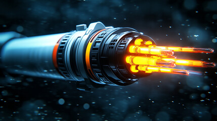 futuristic high-tech submarine fiber optic cable displayed in vibrant detail, symbolizing global connectivity, technological advancements, and the seamless transmission of information across vast ocea