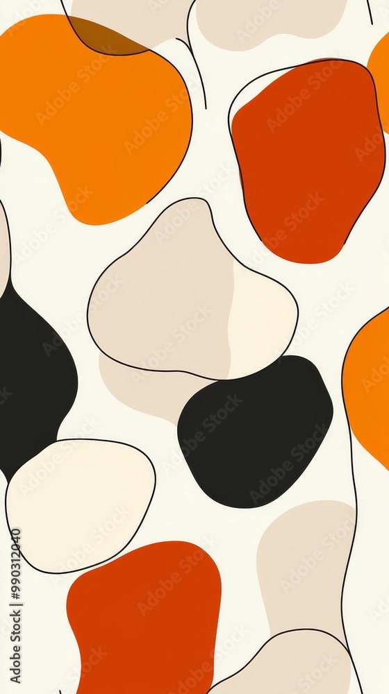 Aufkleber the composition showcases a series of smooth, abstract shapes in earthy colors such as orange, black