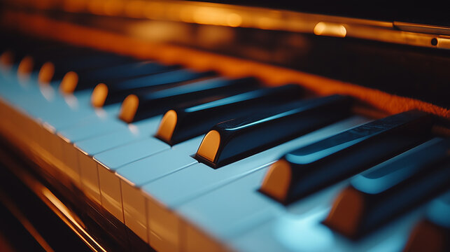 close up, macro shot of a piano tuts keyboard