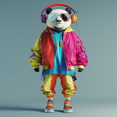 Fashion panda in 80's hip hop clothes