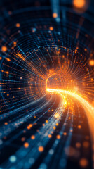 futuristic high-tech submarine fiber optic cable displayed in vibrant detail, symbolizing global connectivity, technological advancements, and the seamless transmission of information across vast ocea