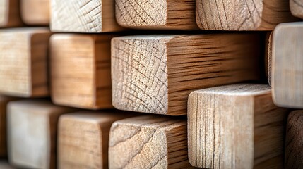 Close-up of Stacked Wooden Blocks with Visible Grain