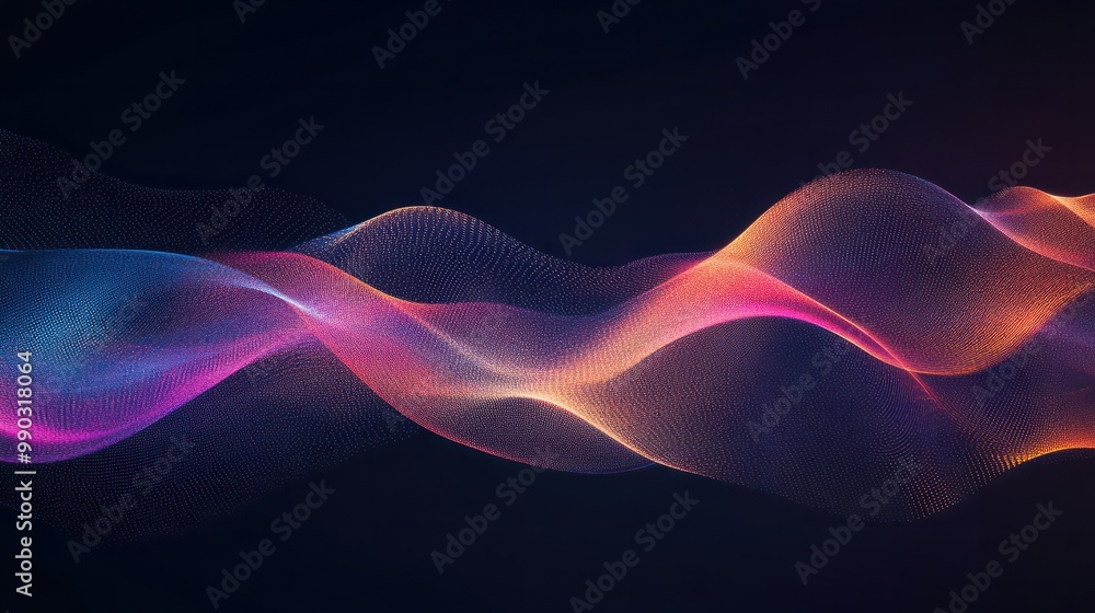 Poster wave lines trails flowing dynamic in diverse colors isolated on black background. abstract futuristi