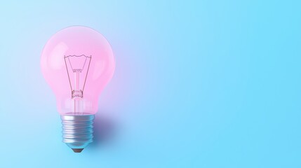 A glowing pink lightbulb against a soft blue background, symbolizing creativity and innovation.
