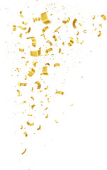 Gold Isolated Falling Foil Confetti with Glitter Dust. Golden Festive Background. Greeting Design Element. Congratulations Card