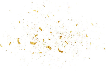 Gold Isolated Falling Foil Confetti with Glitter Dust. Golden Festive Background. Greeting Design Element. Congratulations Card