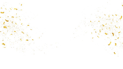 Gold Isolated Falling Foil Confetti with Glitter Dust. Golden Festive Background. Greeting Design Element. Congratulations Card