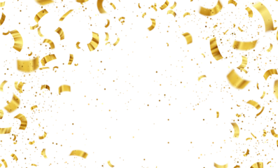 Gold Isolated Falling Foil Confetti with Glitter Dust. Golden Festive Background. Greeting Design Element. Congratulations Card