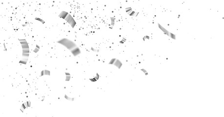 White Silver Falling Foil Confetti with Glitter Dust. Festive Background. Greeting Design. Congratulations Card