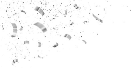 White Silver Falling Foil Confetti with Glitter Dust. Festive Background. Greeting Design. Congratulations Card