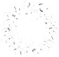 White Silver Falling Foil Confetti with Glitter Dust. Festive Background. Greeting Design. Congratulations Card