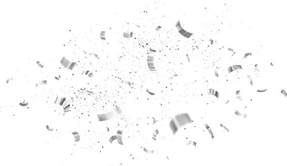 White Silver Falling Foil Confetti with Glitter Dust. Festive Background. Greeting Design. Congratulations Card