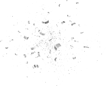 White Silver Falling Foil Confetti with Glitter Dust. Festive Background. Greeting Design. Congratulations Card