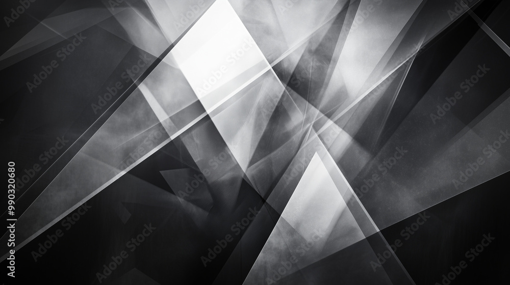 Poster modern abstract black background design with layers of textured white transparent material in triang