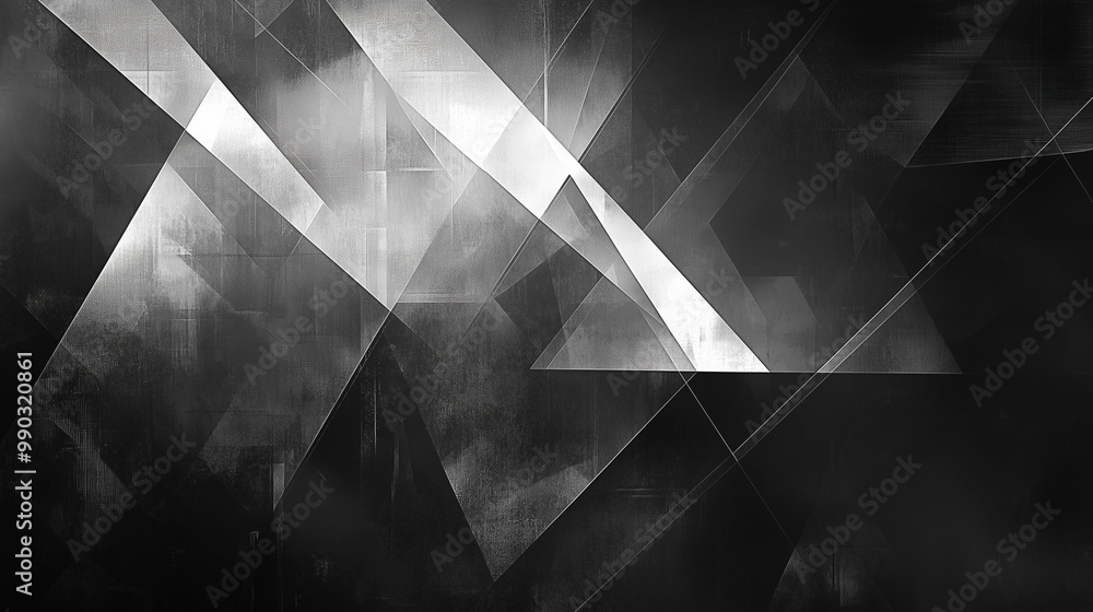 Poster modern abstract black background design with layers of textured white transparent material in triang