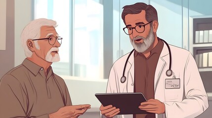 Obraz premium Doctor Discussing Patient's Health with Tablet