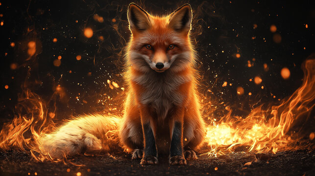 A fox sitting at fire place.