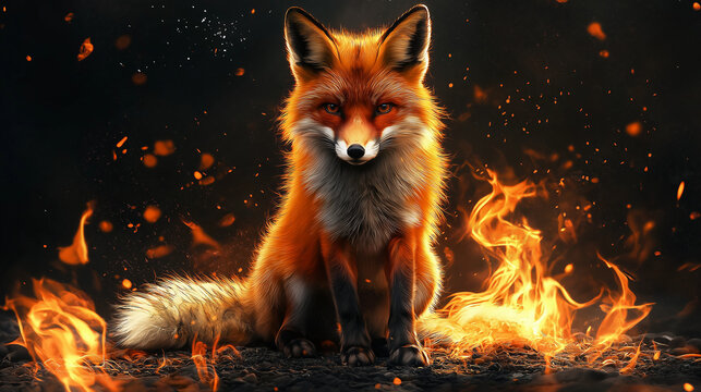 A fox sitting at fire place.