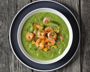 Shrimps in Culichi Salsa or Poblano sauce in bowl