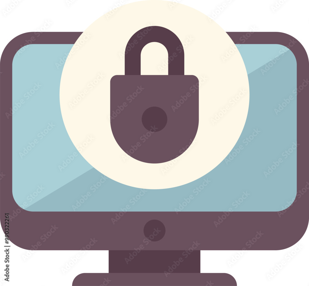 Poster computer security system showing closed lock icon protecting information, concept for online safety,