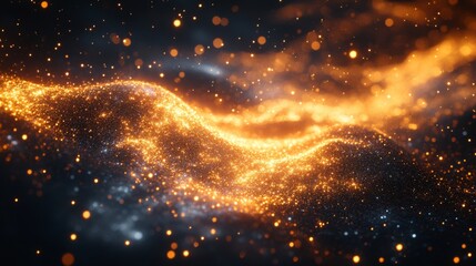 Obraz premium Abstract Golden Glitter Wave with Blurred Bokeh Lights