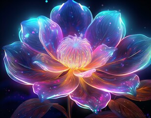 Obraz premium glowing bioluminescent flower, hyper detailed rendering, 4k, magic light, neon watercolor 