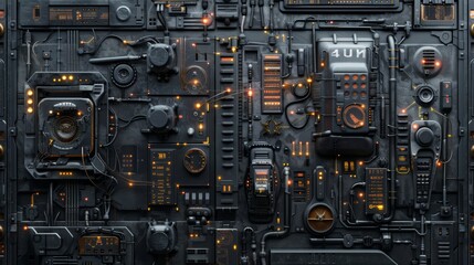 Captivating photorealistic seamless sci fi texture with digital patterns and cybernetic motifs