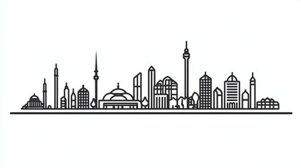 Fototapeta premium A simple black outline of the Ankara skyline with icons, perfect for a design project.