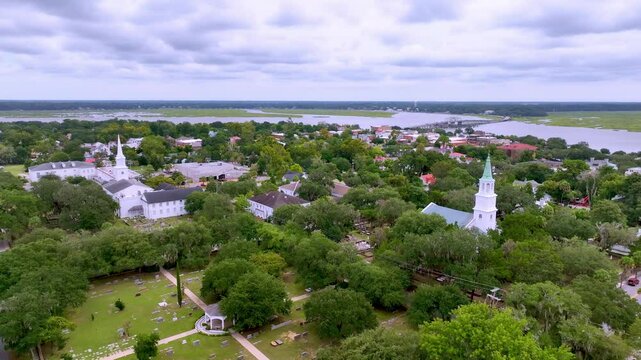 aerial drone push over beaufort sc, south carolina