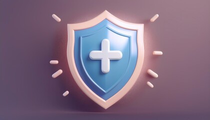 Obraz premium A futuristic shield with a glowing blue cross in a high-tech environment, symbolizing protection and security.