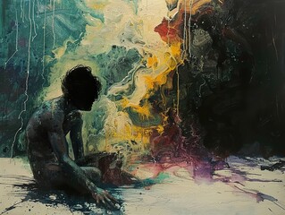 Obraz premium Abstract Figure in a Dreamlike Setting: An Exploration of Emotion