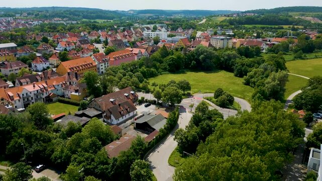 4K Aerial Drone Video of the Historic Homes in Downtown Ansbach, Germany