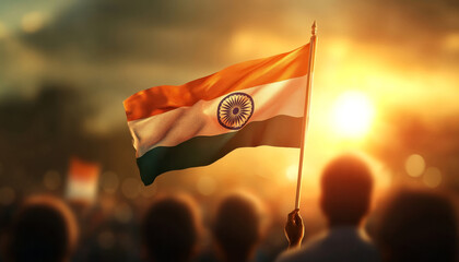 Indian Flag Waving in the Sunset