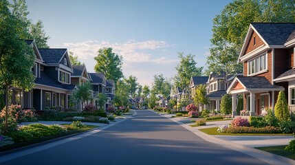 Panoramic view of neighborhood with smart homes