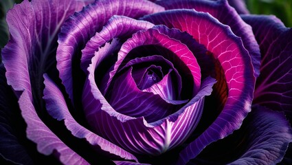 Obraz premium Purple cabbage with vibrant veins closeup