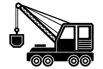 Mobile crane machine vector, mobile crane crawler heavy vehicles silhouette vector illustration