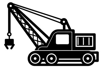 Mobile crane machine vector, mobile crane crawler heavy vehicles silhouette vector illustration