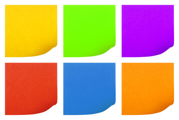 Sheets of note papers with curled corner isolated on white background