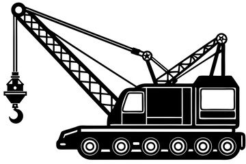 Mobile crane machine vector, mobile crane crawler heavy vehicles silhouette vector illustration