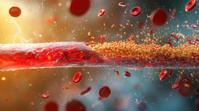 Detailed Anatomical Illustration of Atherosclerosis Progression with Blocked Artery, Calcium Deposits, and Inflamed Walls