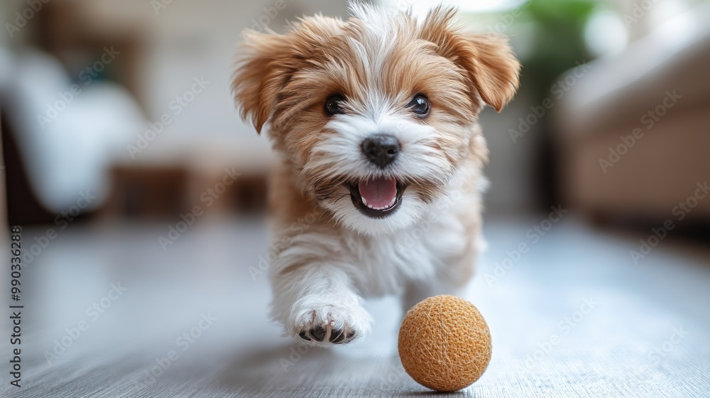 Wall mural Playful Puppy Running Towards Camera