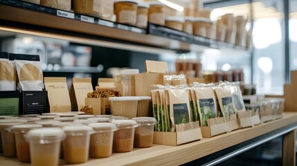 204. Sustainable packaging for a food product made from biodegradable materials on display in a store